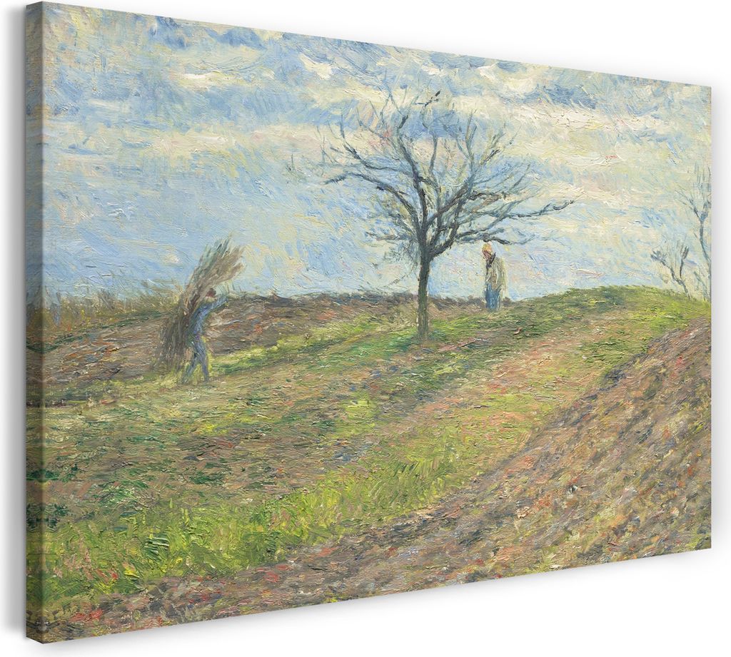 Leinwandbild (100x70cm): Camille Pissarro - TERRE LABOURÉE EN HIVER, AVEC UN HOMME PORTANT UN FAGOT, echter Holz-Keilrahmen inkl. Aufhänger, hand...