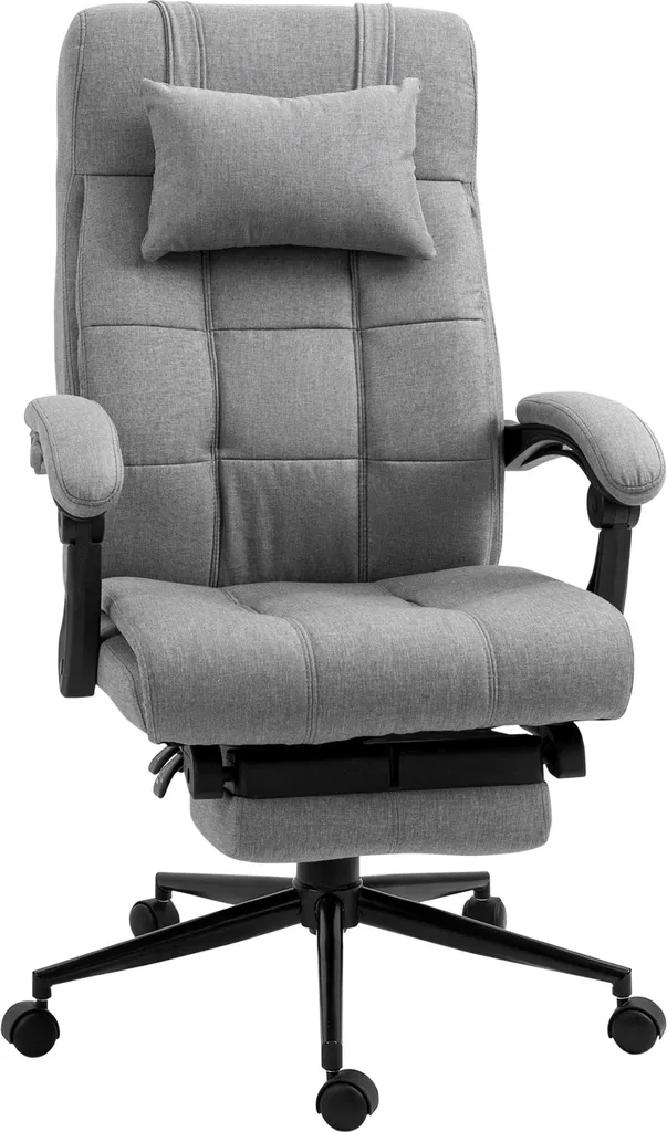 Chaise de bureau Fortuna Lai ergonomique en lin avec repose-pieds gris