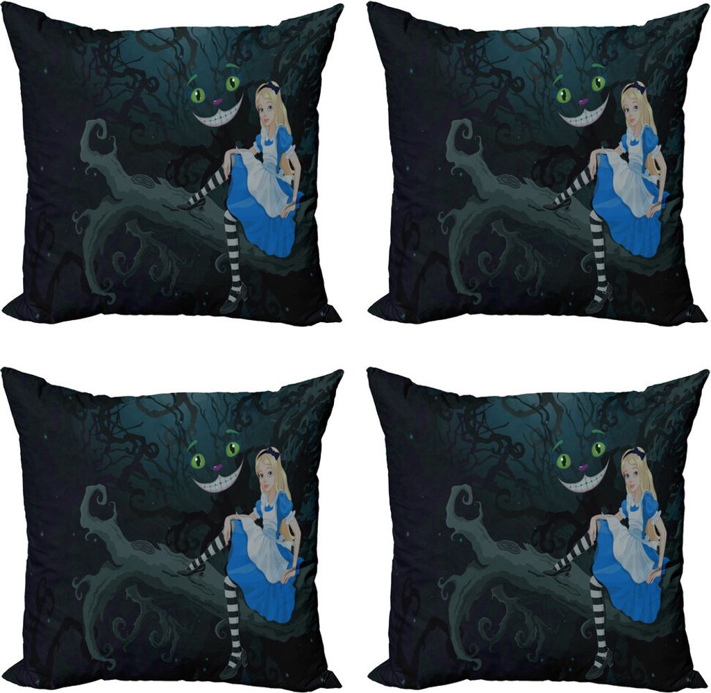 ABAKUHAUS Alice im Wunderland Kissenbezug Set (4 Stück), Fairytale Kinder, Moderner Doppelseitiger Digitaldruck, 60 cm x 60 cm, Mehrfarbig