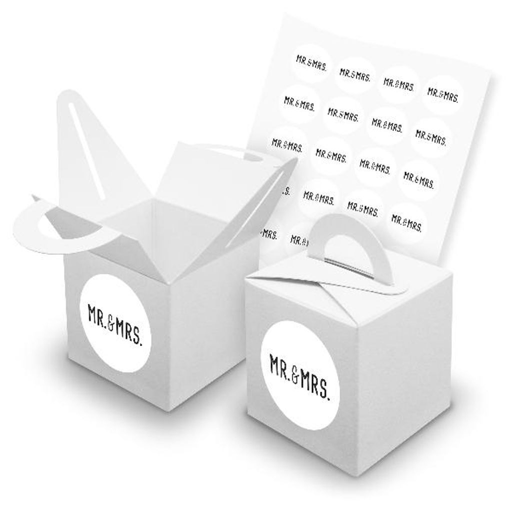 itenga SET 24x Würfelboxen mit Griff Weiß (V42) + Motivsticker (M125)