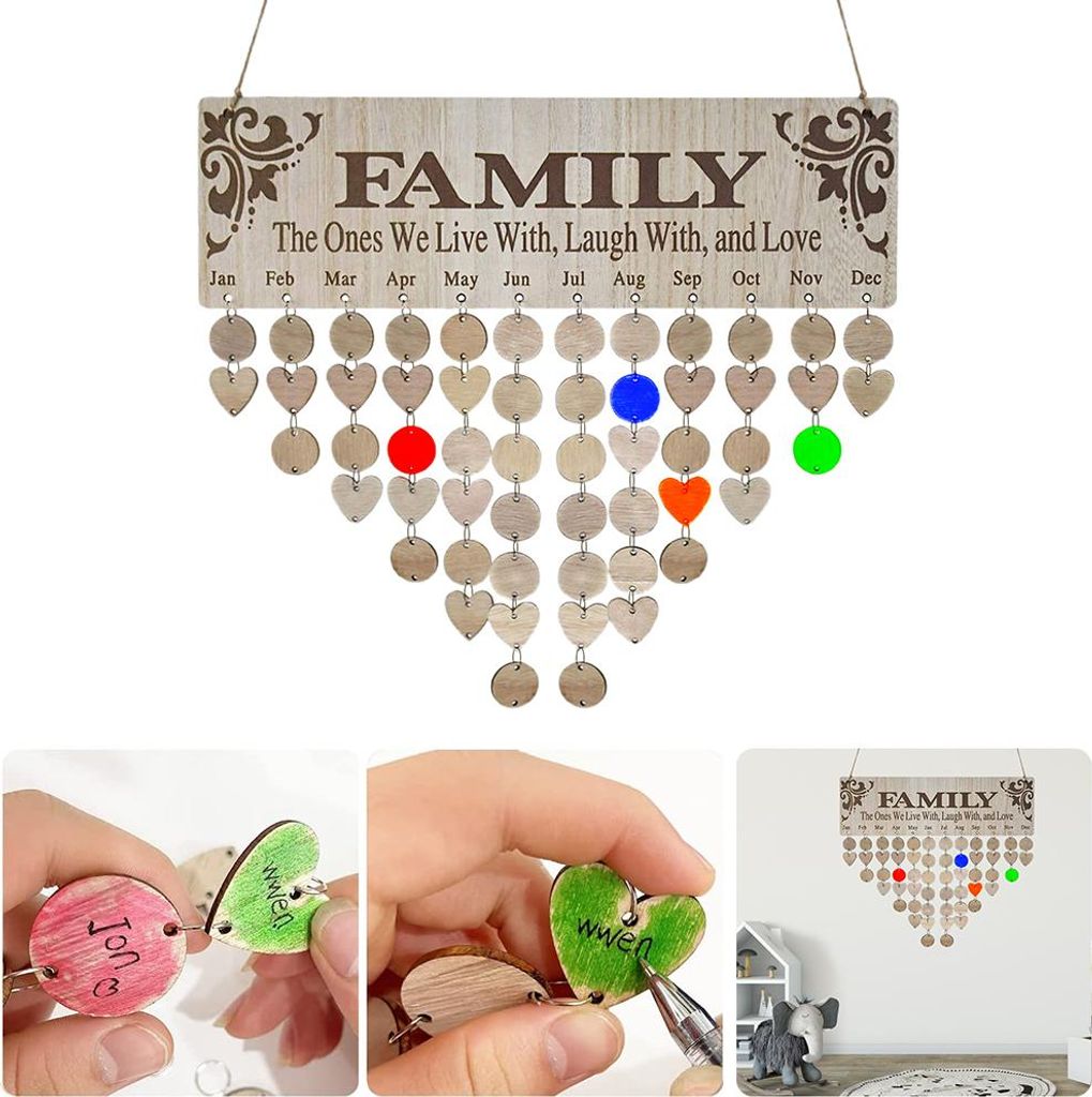 Familie Geburtstagskalender mit Tags hölzerne DIY Wand hängenden Board Geburtstag Erinnerung Kalender Plaque Geschenke für Mama