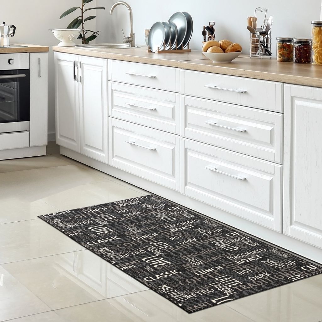 Küchenläufer I Gelrücken I Schriftzug I beige, weiß Größe - 67 x 180 cm