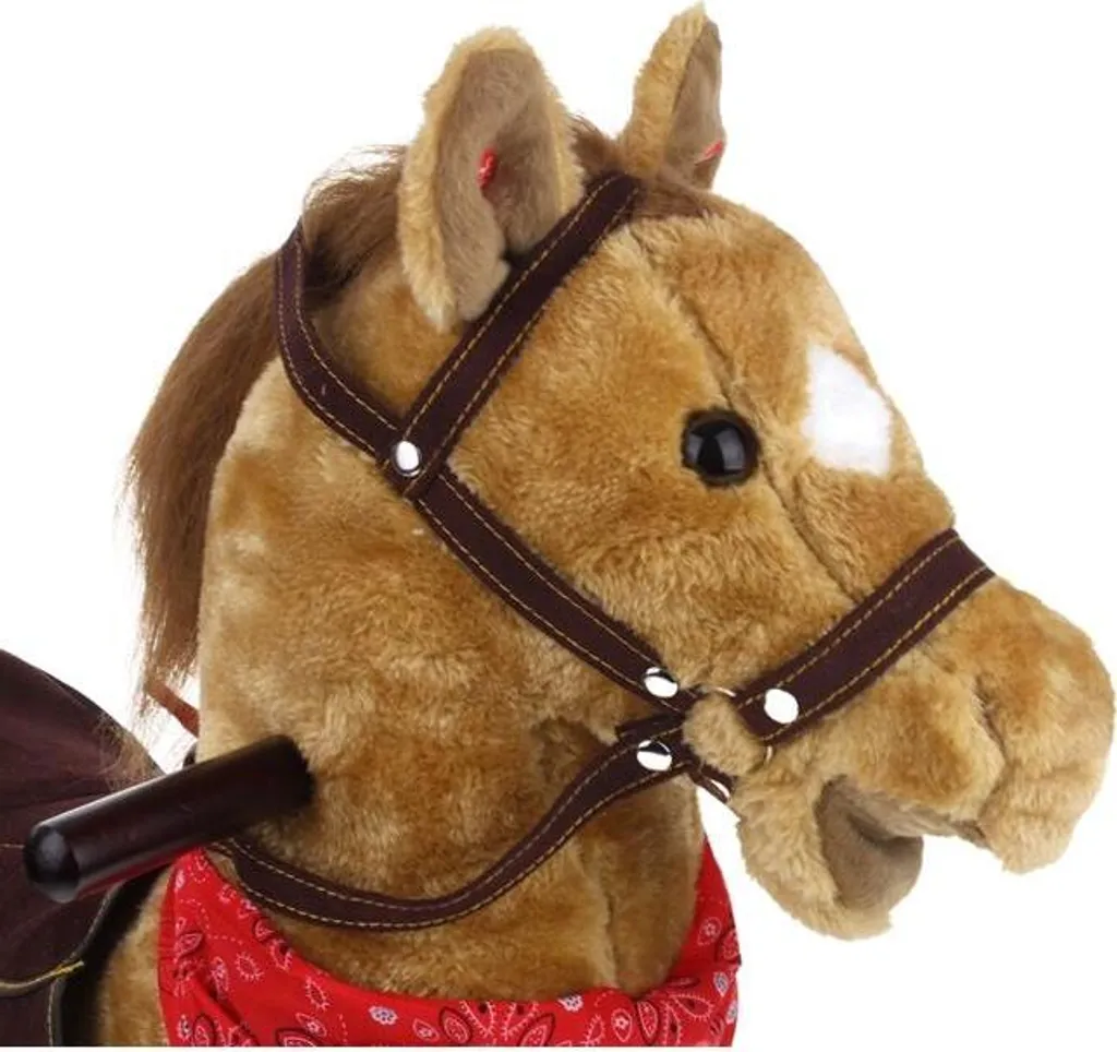 Cheval à bascule interactif marron clair avec henrissement et queue mobile