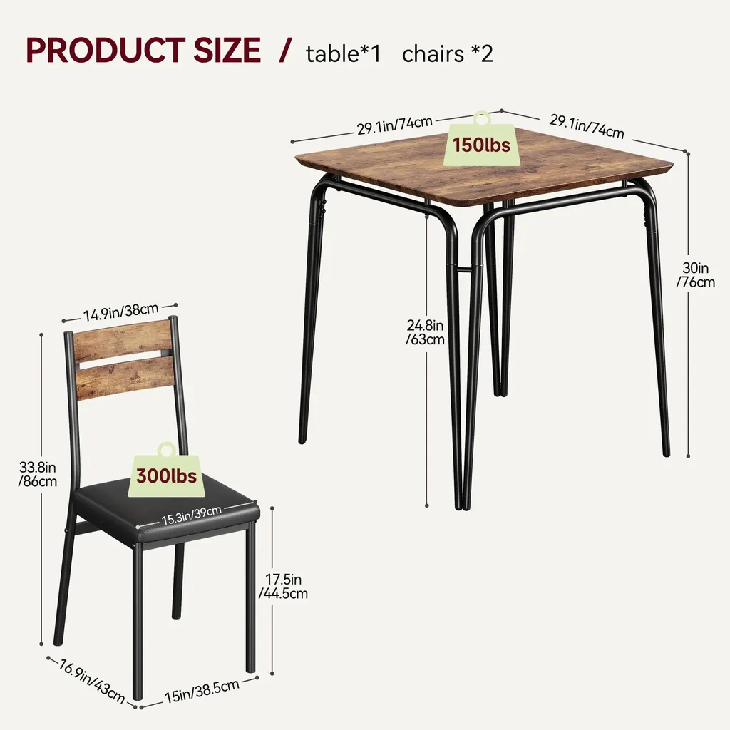 Solution Salle à Manger Compacte - Table + 2 Chaises pour Petit Espace - 5