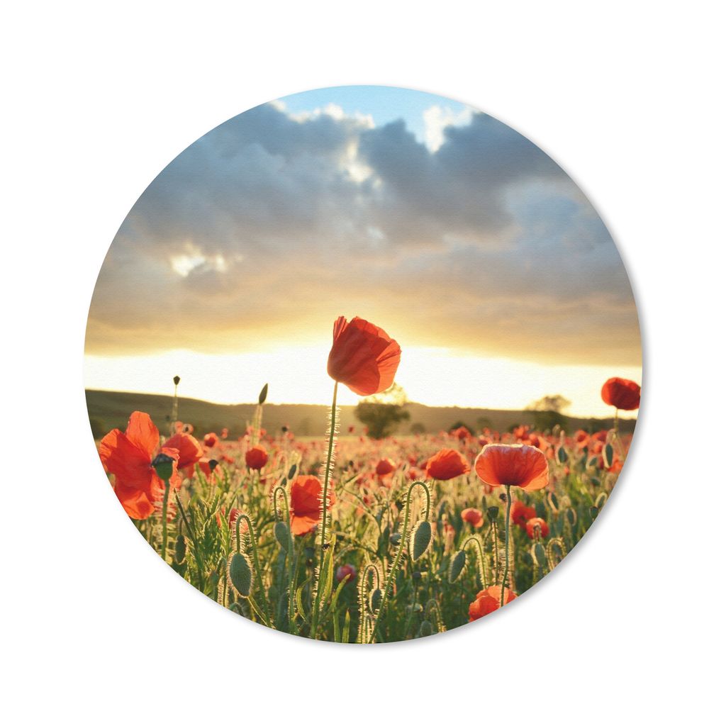 MuchoWow Mauspad Mousepad Bunter Himmel über vielen Mohnblumen 50x50 cm - Mousepads - Maus Mat - Pad - Mausunterlage - Vinyl