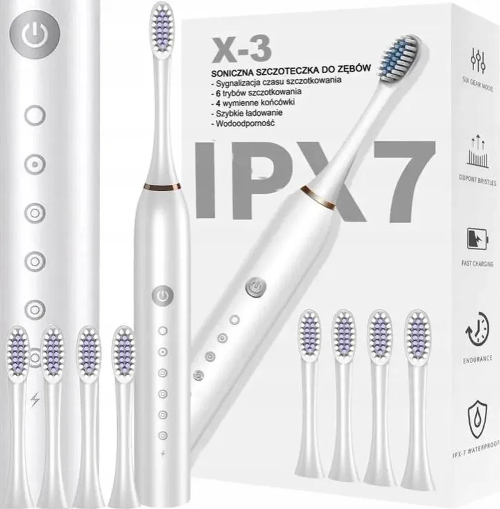 Brosse à Dents Électrique Sonique Blanche contre la Plaque 4 Têtes