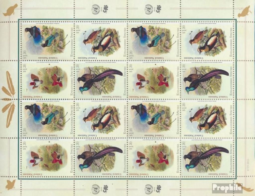 Briefmarken UNO - New York 2015 Mi 1465-1468Klb Kleinbogen (kompl.Ausg.) postfrisch Paradiesvögel