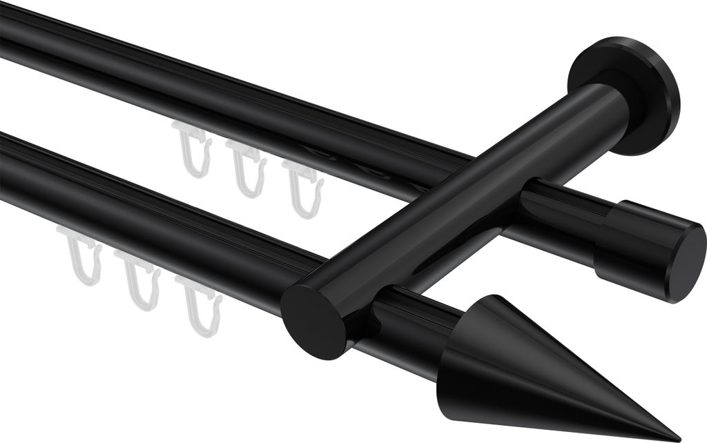 Interdeco Innenlaufstange / Gardinenstange mit Innenlauf Schwarz, Typ Platon Savio (Kegel), 20 mm Ø 2-läufig, 120 cm