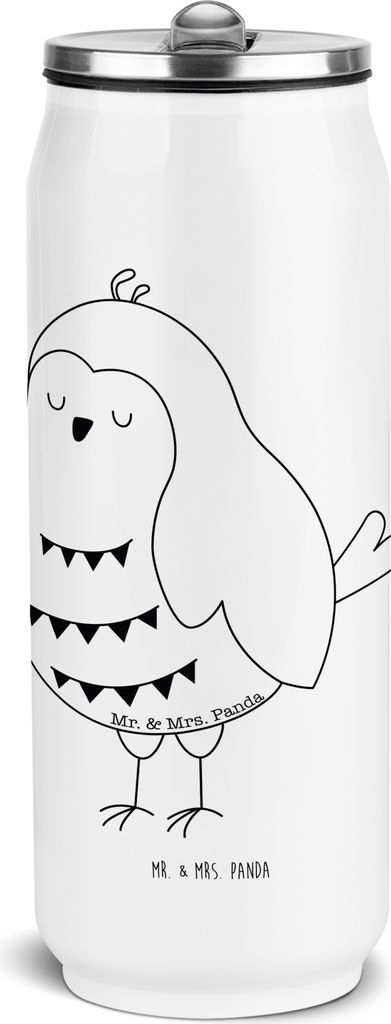 Mr. & Mrs. Panda Trinkflasche Eule Zufrieden - Weiß - Geschenk, Owl, Schul, Hochzeitstag, Thermoflasche, Isolierflasche, Thermosflasche, Waldtier,...