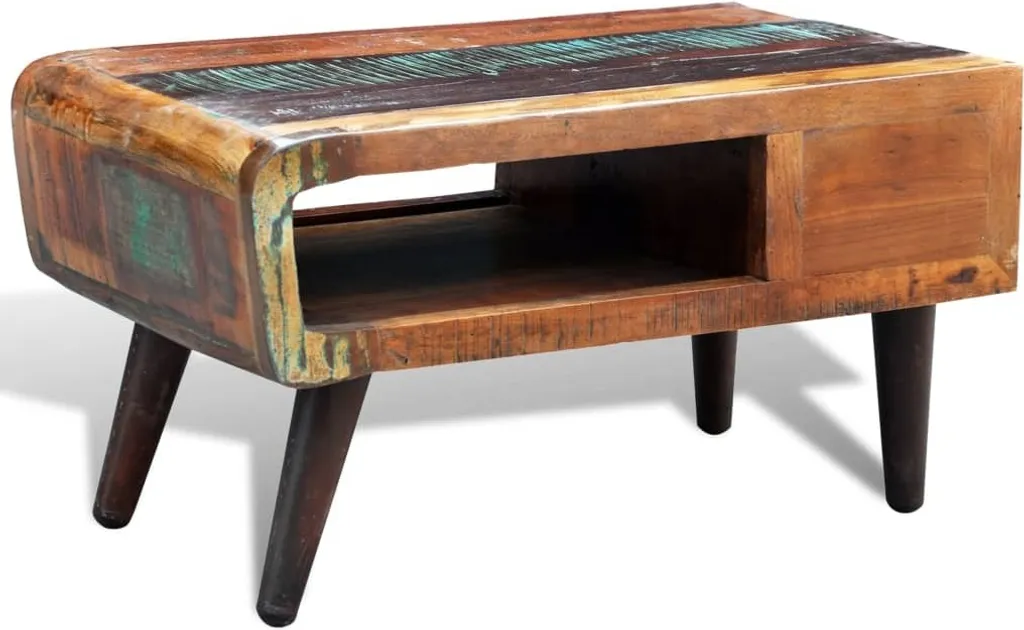 Table Basse de Salon Rectangulaire Bois de Récupération avec Rangement - 4