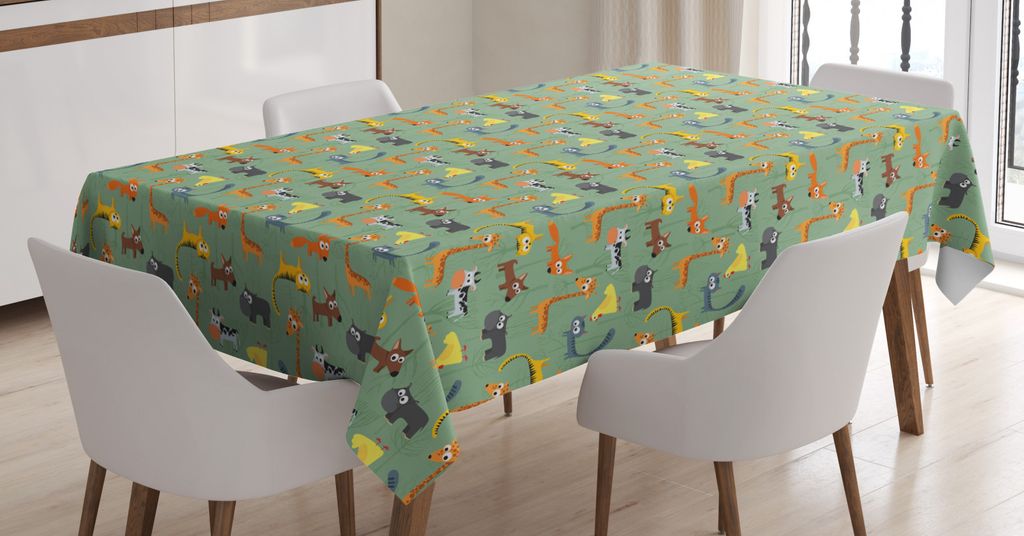 ABAKUHAUS Karikatur Tischdecke, Art Zoo-Tiere Freunde, Personalisierter Druck mit Klaren Farben Waschbar Wasserfest kein Verblassen, 140 x 200 cm, ...