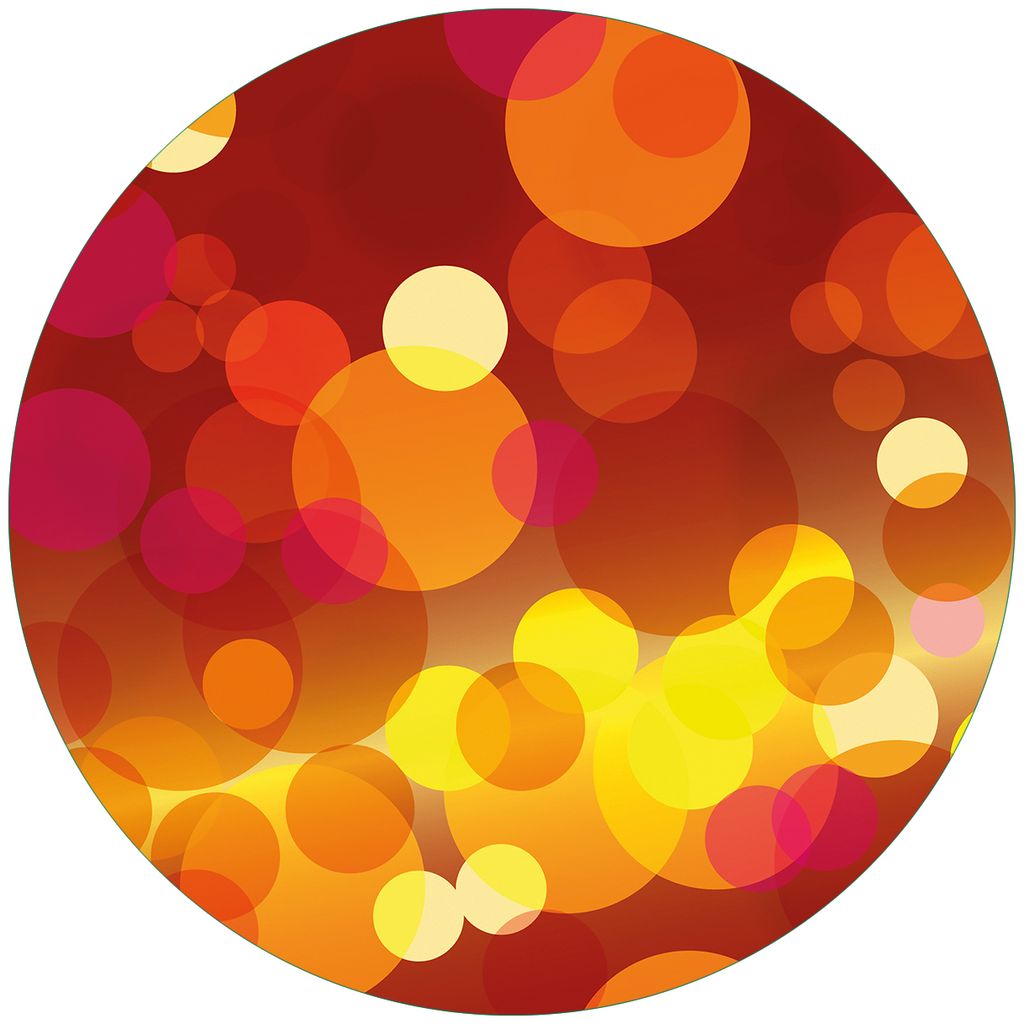 Wallario Premium Glasbild, freischwebende Optik, kräftige Farben, rund 50cm Durchmesser, Motiv Rote gelbe und orange Kreise - harmonisches Muster