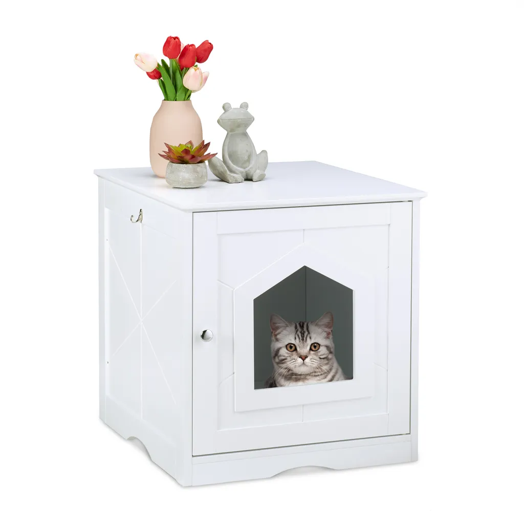 Maison de toilette pour chat en forme de meuble blanc - Niche décorative