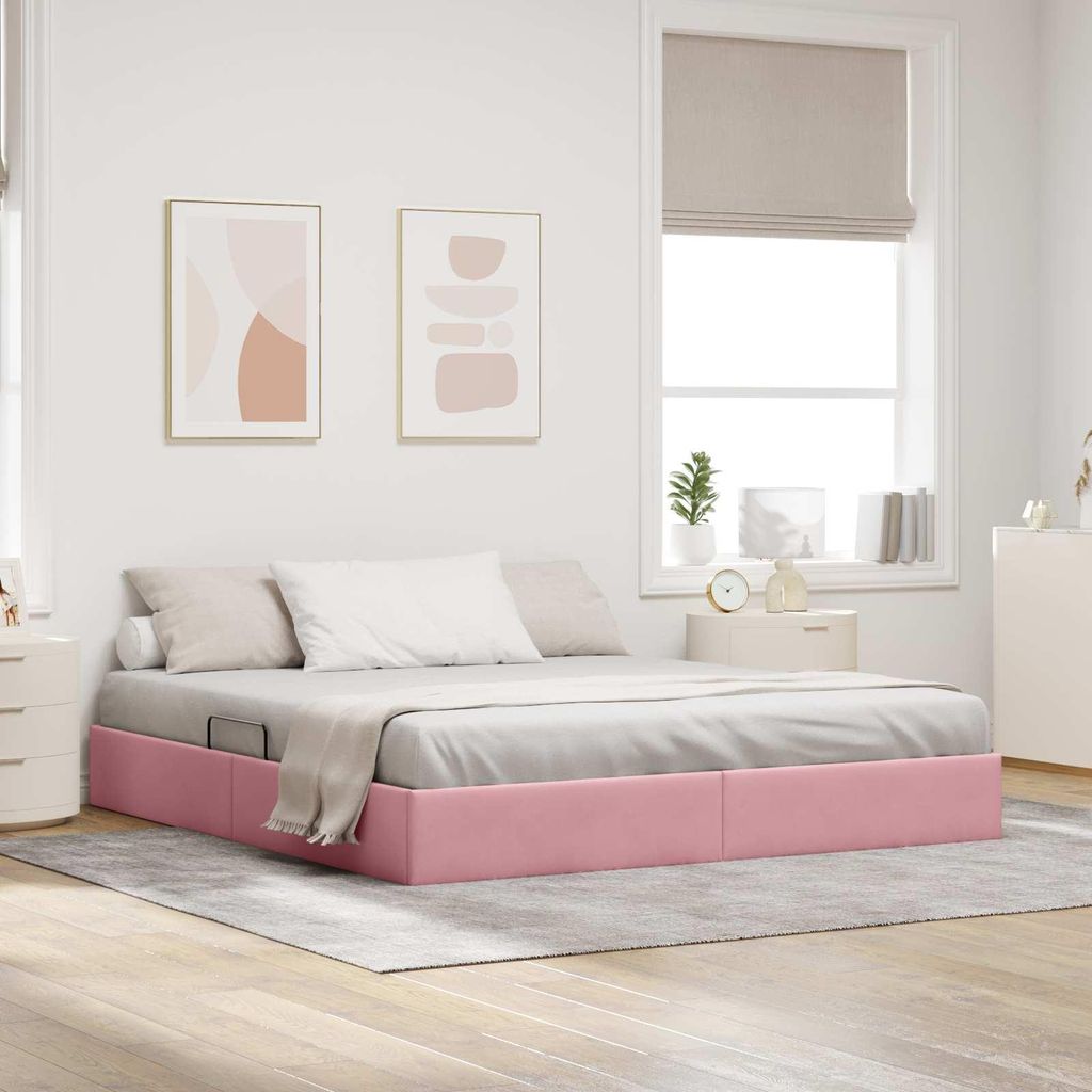 (Robust Möbel)Aufbewahrungsbett/Doppelbett 2 Personne - CLORIS - Bettrahmen für Schlafzimmer - mit Kopfteil Rosa 160x200 cm Samt - Klassische...
