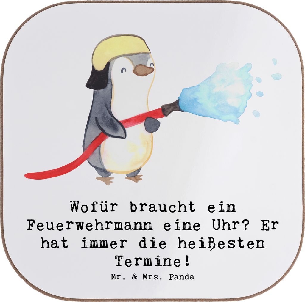 Mr. & Mrs. Panda Untersetzer für Gläser Feuerwehrmann Termine - Weiß - Geschenk, kreativer Spruch, handgefertigte Geschenke, Beruf, Flammen, Tis...