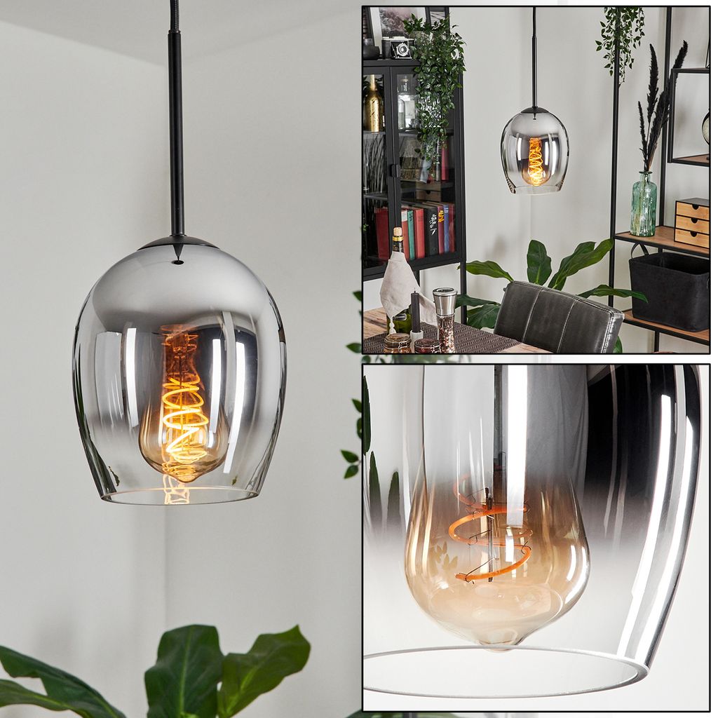 Usigliano Hängelampe aus Metall/Glas in Schwarz/Rauchfarben/Klar