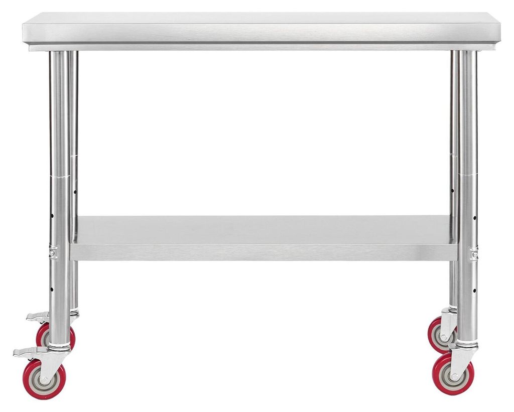 Edelstahltisch, 60 x 90 cm, Arbeitsfläche für die Lebensmittelzubereitung mit Rollen, Küchentisch mit verstellbaren Arbeitsflächen unterhalb de...