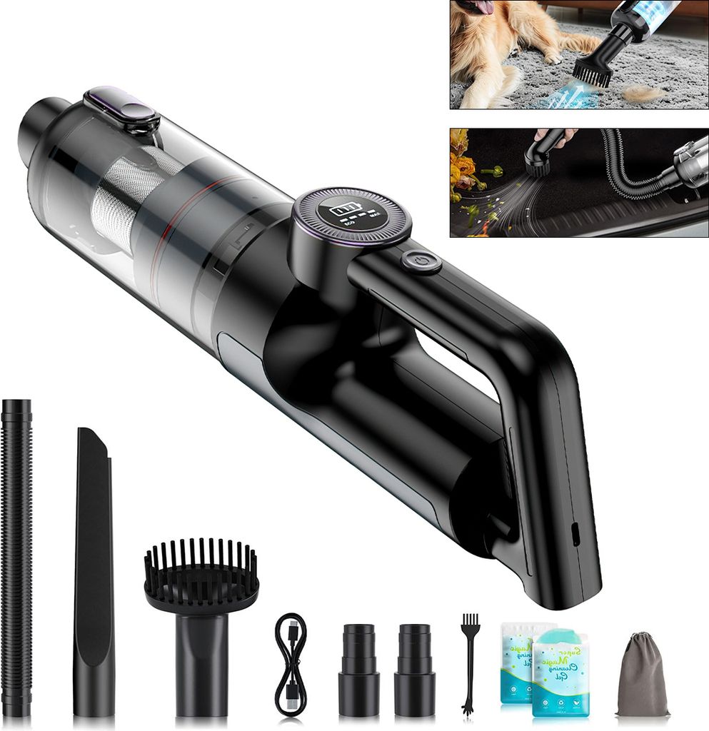 Handstaubsauger, 14000 Pa starker Saughandstaubsauger Akku-Akku-Staubsauger, geeignet für Auto-, Haus-, Büro-Reinigung mit LED-Leuchten