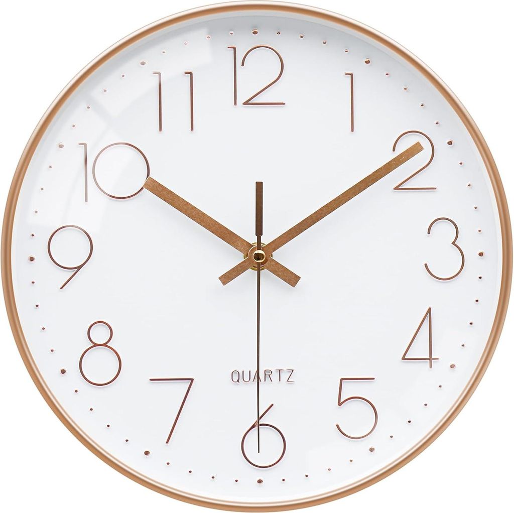 Moderne Wanduhr in Roségold – 30 cm – 1 Stück – Roségold – Große 3D-Ziffern – Flüsterleises Quarzwerk – Für Wohnzimmer, Schlafzim...