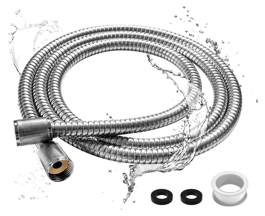 Duschschlauch, 1,8 m Edelstahl Brauseschlauch mit Knickfest & Verdrehschutz, Flexibel Shower Hose mit Universal G1/2 Anschluss, Dichtungen (Silber)