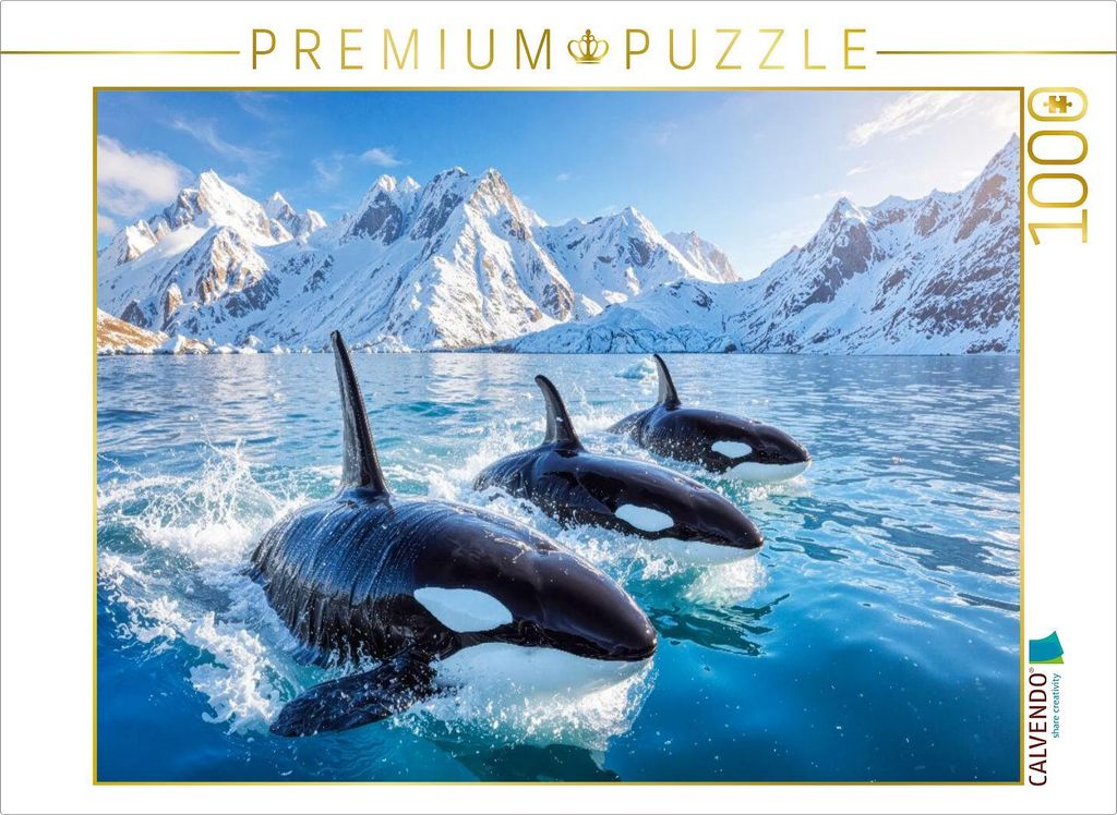 CALVENDO Puzzle Orca-Parade im Polarmeer | 1000 Teile Lege-Größe 64x48cm Foto-Puzzle für glückliche Stunden