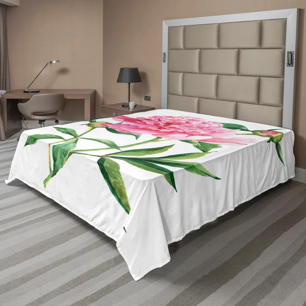 Drap plat pivoine aquarelle confortable et doux, 266 x 260 cm, bicolore