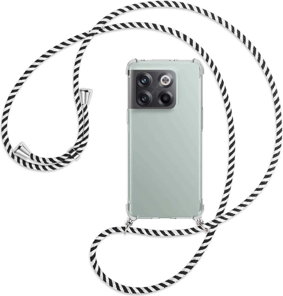Handykette Backcover-Schutzhülle mit Band (Metall silberfarben) für OnePlus 10T 5G (6.7'') - schwarz/weiß gestreift