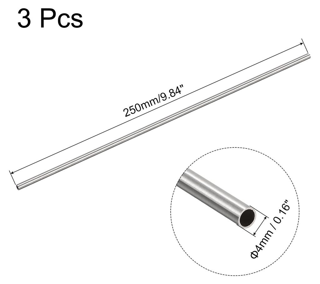 3 Stš¹ck 304 Edelstahl Rohr 4mm Au?endurchmesser, Runde Nahtlose Edelstahlrohr 0,3 mm Wandst?rke, Edelstahl Gerade Rundrohr 250mm L?nge, Silber M...