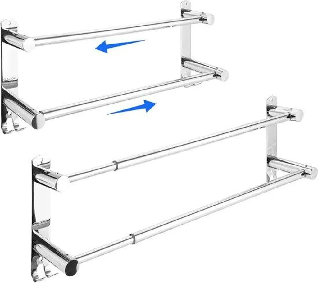 Lot de 2 porte-serviettes muraux 43-76 cm en acier inoxydable rabattables
