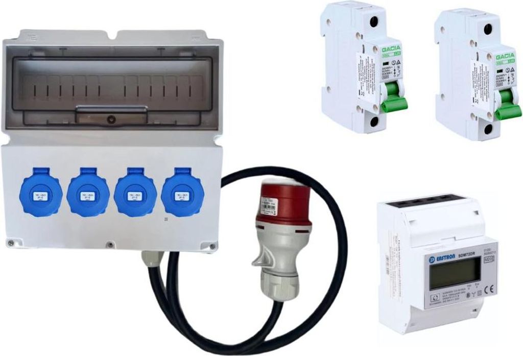 IP66 Baustromvertailer Wandverteiler Stromverteiler 40207505 10 Module 4x230V IP67 LS+Zahler-mit Kabel 3m