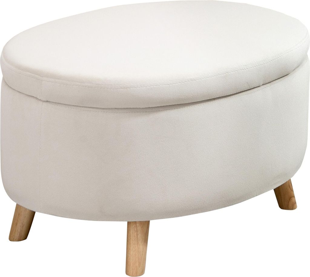Sitzbank mit Stauraum, Hocker, ovale Form, Samtoptik, bis 120 kg, 71 x 51,5 x 42 cm, Beige