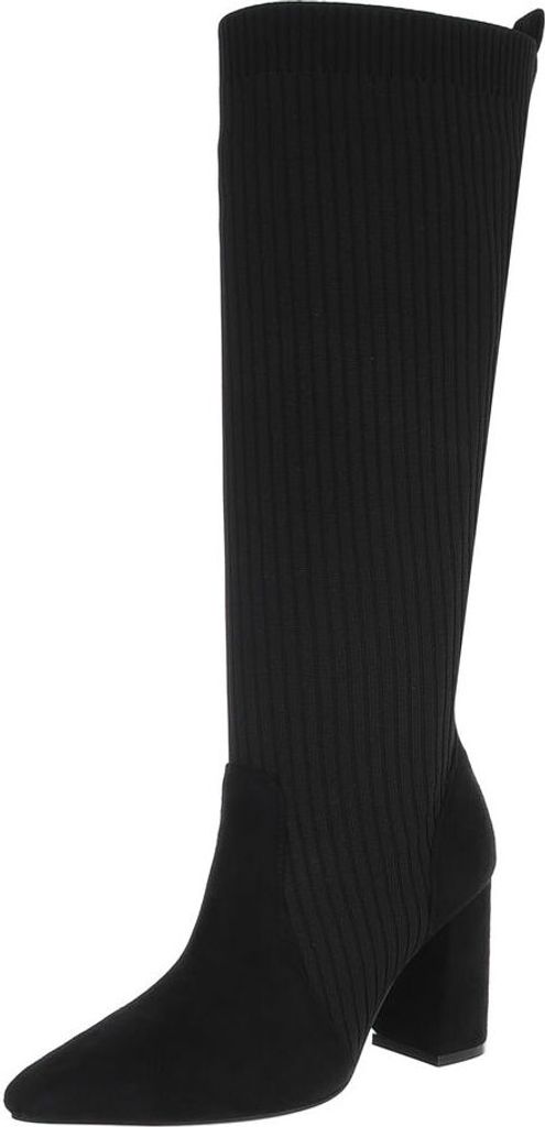Ital-Design Damen Stiefel Wildlederoptik, Textiloptik High-Heel Stiefel 87124691 Schwarz Gr. 38