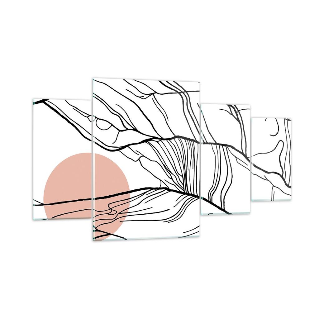 Bilder auf glas - 4 Teile - Abstraktion Linien Sonne - 160x90cm - Glasbilder - Wandbilder - Bilder - zum Aufhängen bereit - Wanddekoration aus Gla...