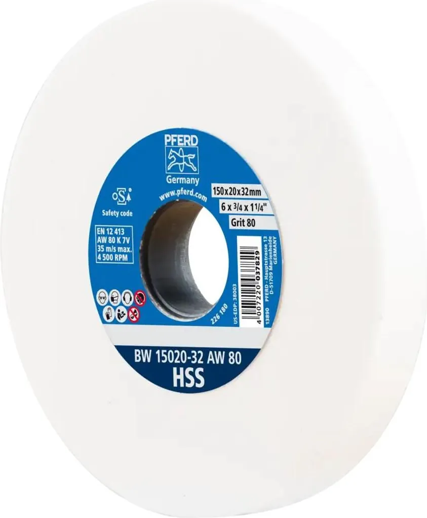 PFERD Mola da banco diam. 150x20 mm Diametro foro centrale 32 mm A80 per l'affilatura di punte pilota in HSS