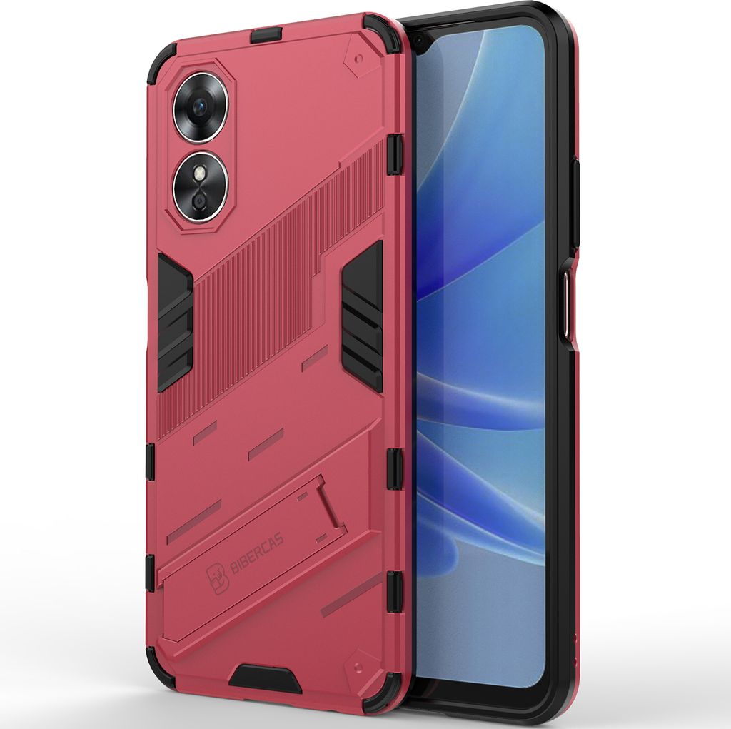 Armor Hülle für Oppo A17 4G, Hybrid PC TPU Bumper Stoßfestes Schutzhülle mit Standfunktion Rosa