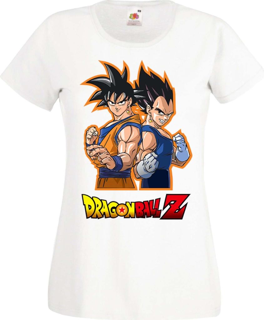Damen T-Shirt Anime Manga Dragon Anime Manga Ball Z 01 Goku Vegeta, Lady XS / Weiß