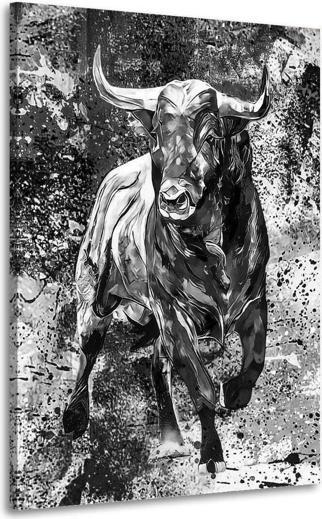 Wandbild Leinwandbild Stier schwarz weiß Kunstdruck XXL Wanddeko: 40x60x2cm
