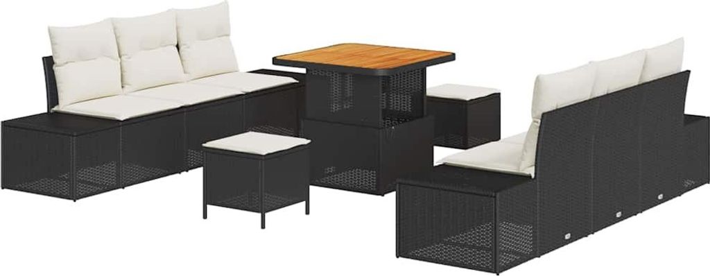 vidaXL Gartensofa-set mit Kissen 9 pcs Schwarz Poly Rattan