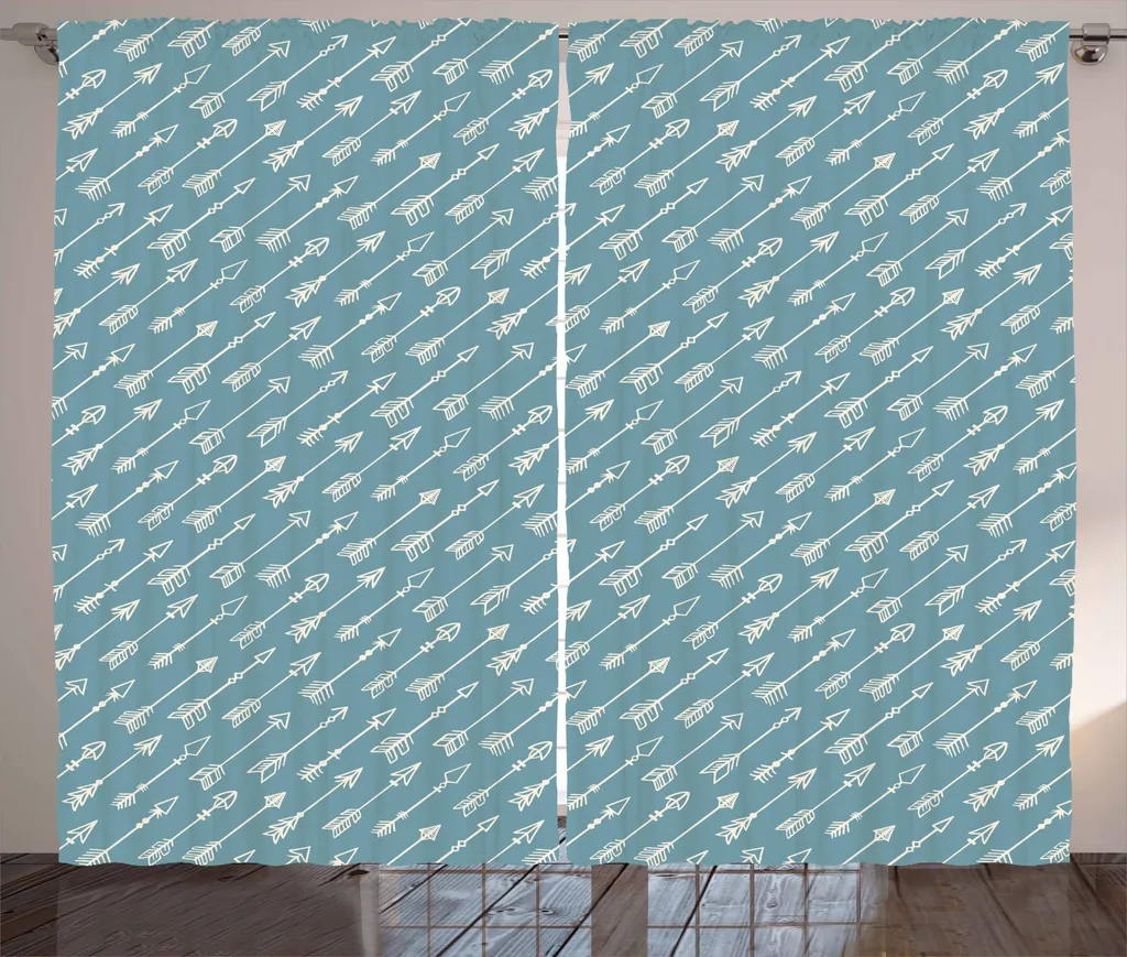Rideau Turquoise et Beige avec boucles et crochets - Design Rustique