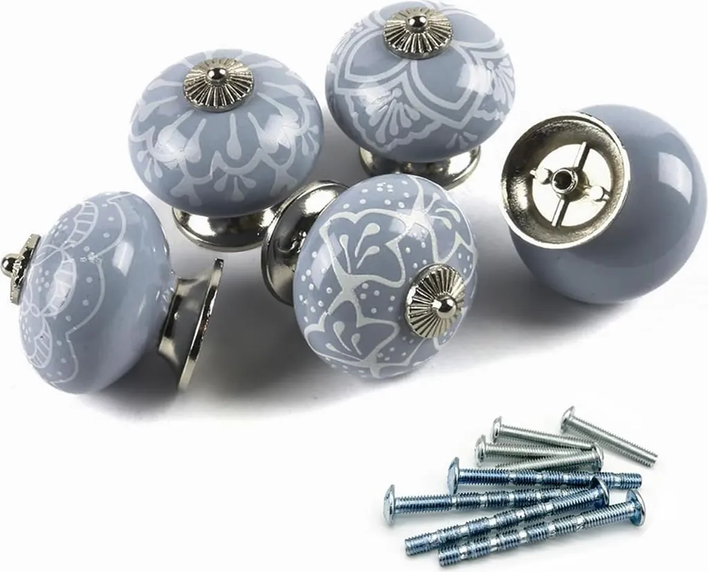 Allecto Premium Boutons en Céramique Bleue pour Meubles - Lot de 5 Pièces
