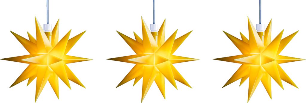 3D LED Sternenkette Lichterkette mit 3 gelben Sternen Ø 12 cm mit Batteriefach Weihnachtsstern Adventsstern Ministern Innen Kunststoff Stern Leuch...