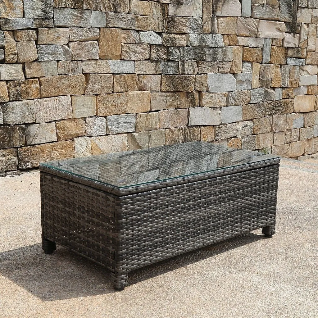 Ensemble Canapé de Jardin Lounge en Polyrotin Gris avec Table Basse - 7