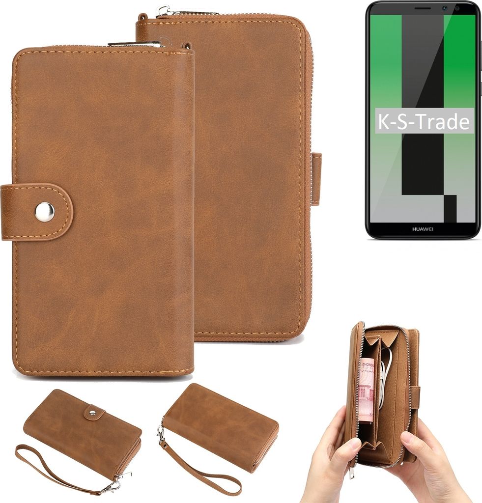 K-S-Trade Handyhülle Schutzhülle kompatibel mit Huawei Mate 10 Lite & Portemonnee Tasche Handytasche Case Etui Geldbörse Wallet braun (1x)