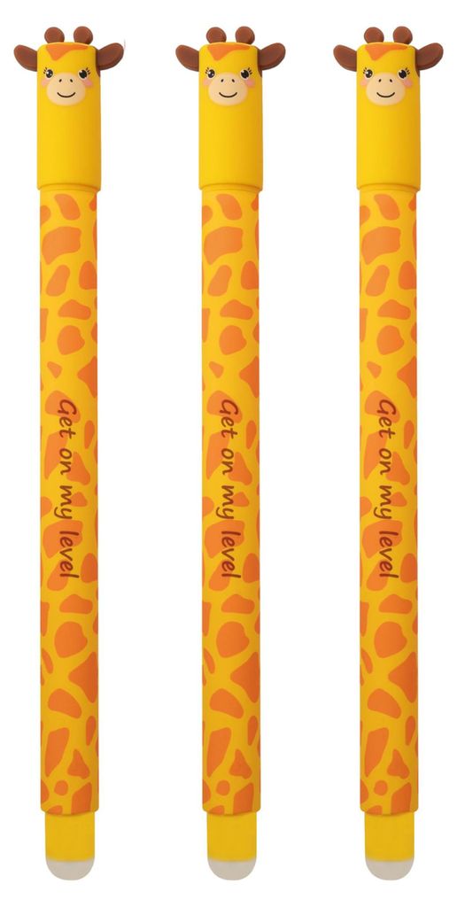 EBERHARD FABER 599037 - Tintenroller radierbar Giraffe, 3 Animal Erase it Stifte, Gelschreiber blau 0,7 mm