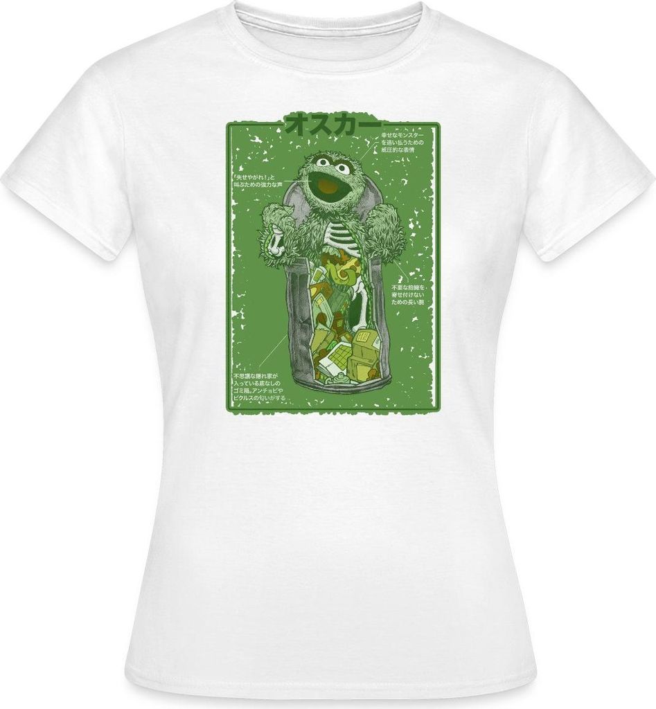 Spreadshirt Sesamstraße Oscar Anatomie Mülltonne Frauen T-Shirt, XL, Weiß
