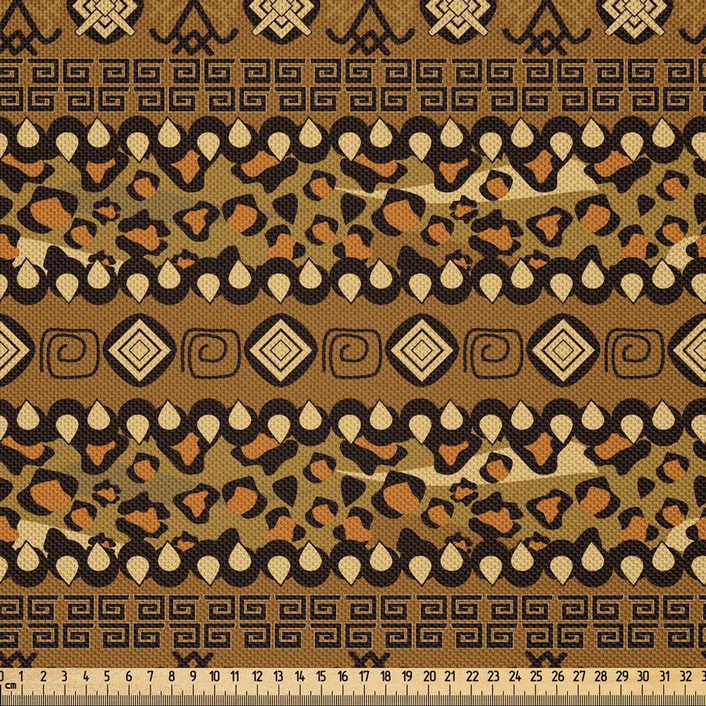ABAKUHAUS Sambia Satin Stoff als Meterware, Wilder Tropischer Tiermotivdruck Wiederholendes Muster, 3 M (148 x 300 cm), Pale Caramel Dunkelbraun