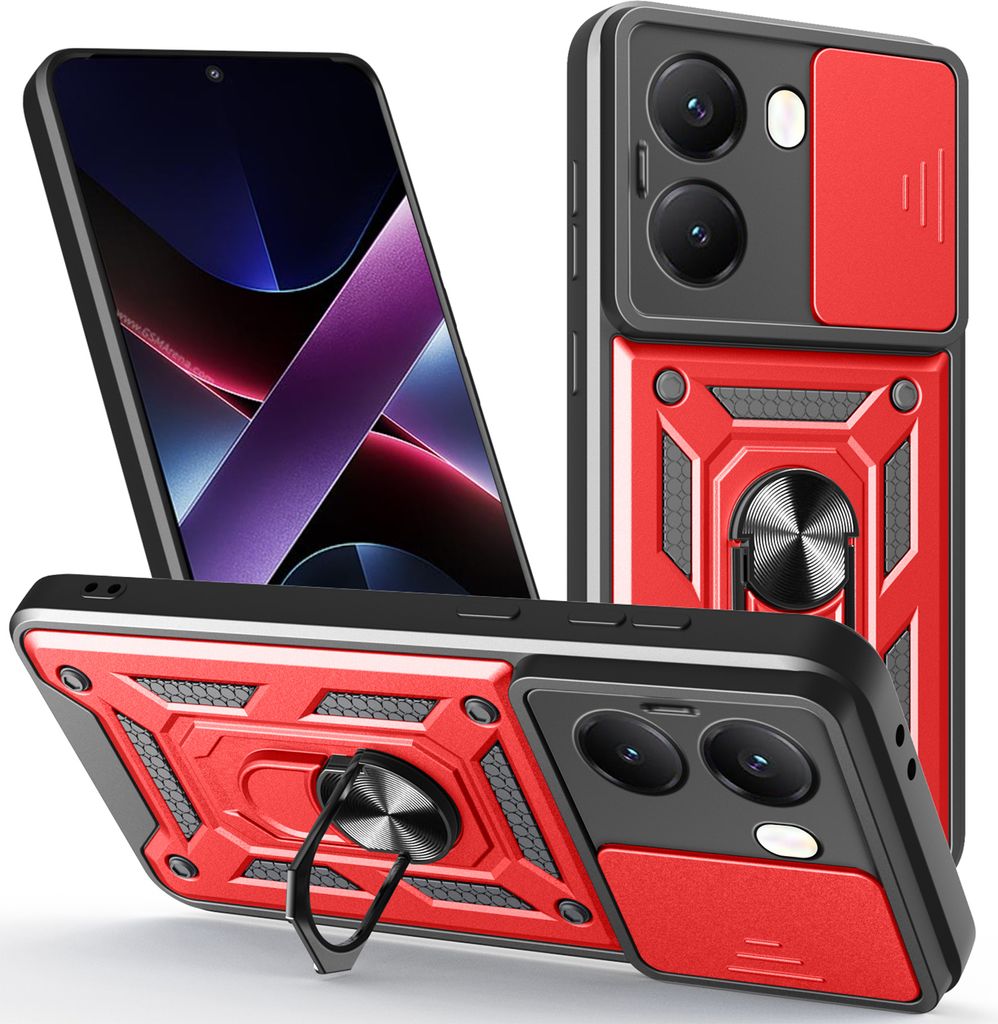 Outdoor Panzer Hülle für Poco X7 Pro 5G Handyhülle Kameraschutz Ringhalter in Rot