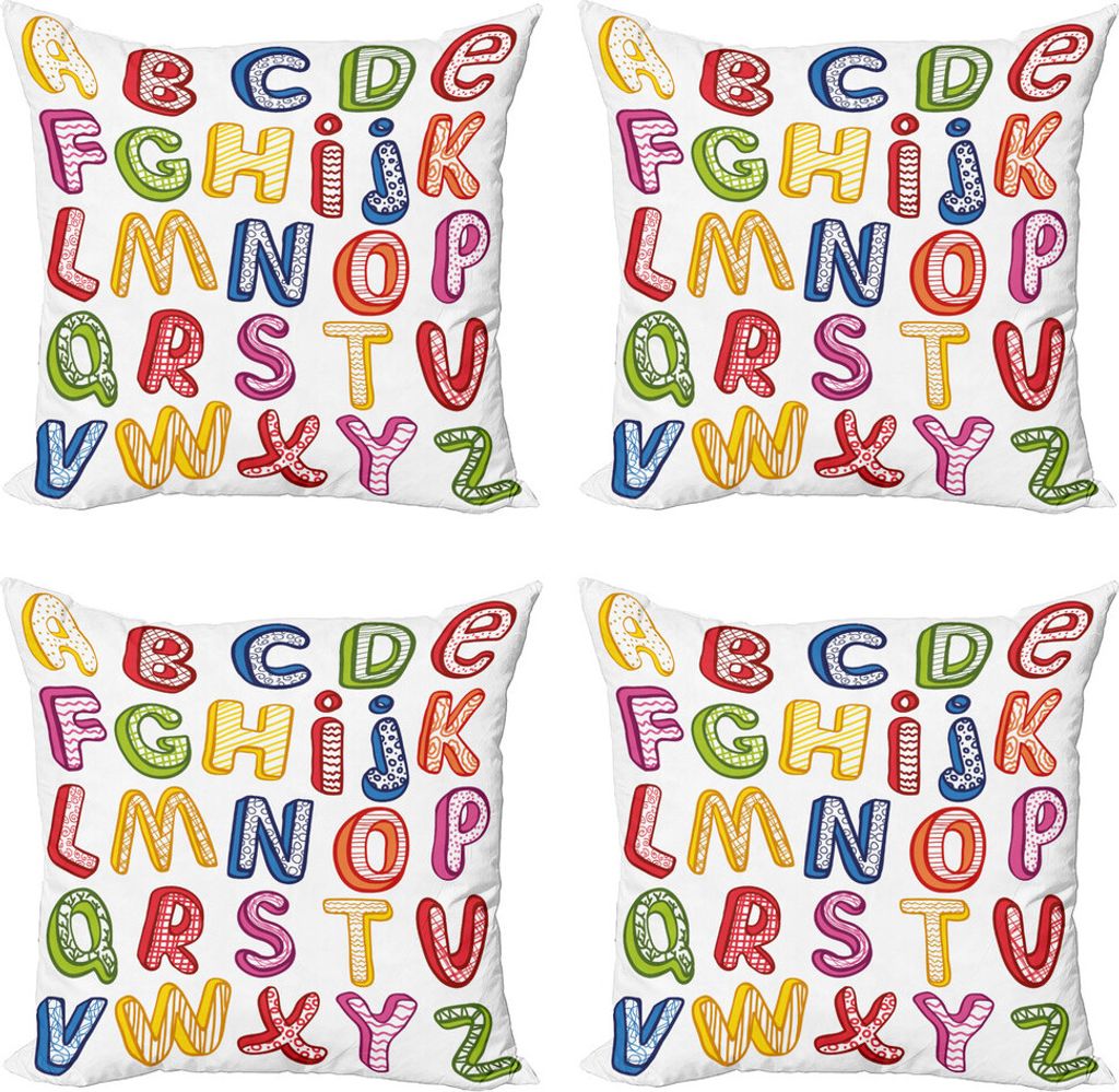 ABAKUHAUS Lehrreich Kissenbezug Set (4 Stück), 3D-Buchstaben ABC, Moderner Doppelseitiger Digitaldruck, 45 cm x 45 cm, Mehrfarbig