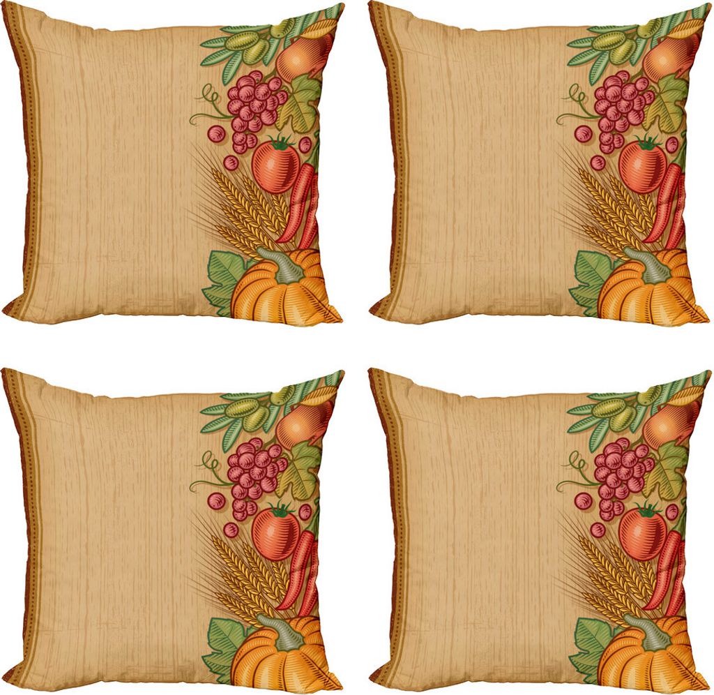 ABAKUHAUS Ernte Kissenbezug Set (4 Stück), Retro Saison Rahmen, Moderner Doppelseitiger Digitaldruck, 50 cm x 50 cm, Mehrfarbig