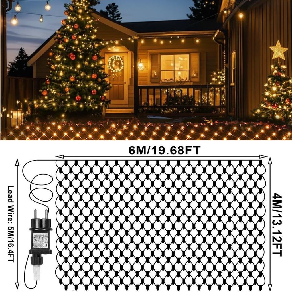 6X4m 660 LED Lichterkette Netz Lichternetz Warmweiß mit